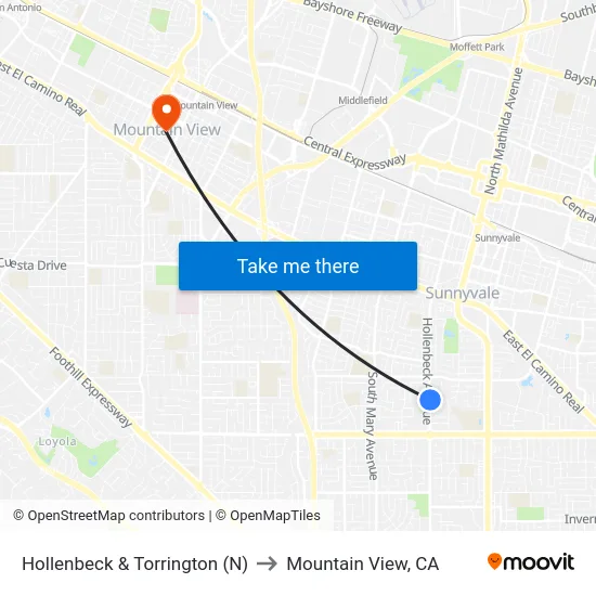 Hollenbeck & Torrington (N) to Mountain View, CA map