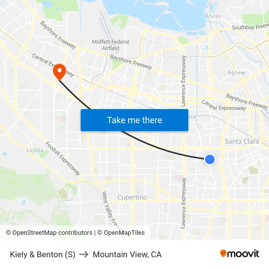 Kiely & Benton (S) to Mountain View, CA map