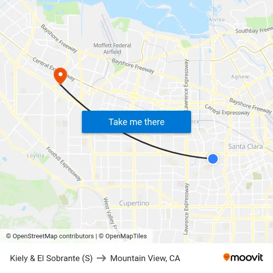 Kiely & El Sobrante (S) to Mountain View, CA map