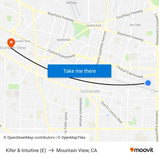 Kifer & Intuitive (E) to Mountain View, CA map