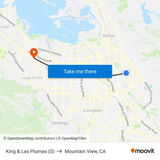 King & Las Plumas (S) to Mountain View, CA map