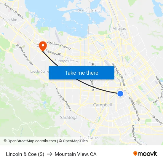 Lincoln & Coe (S) to Mountain View, CA map