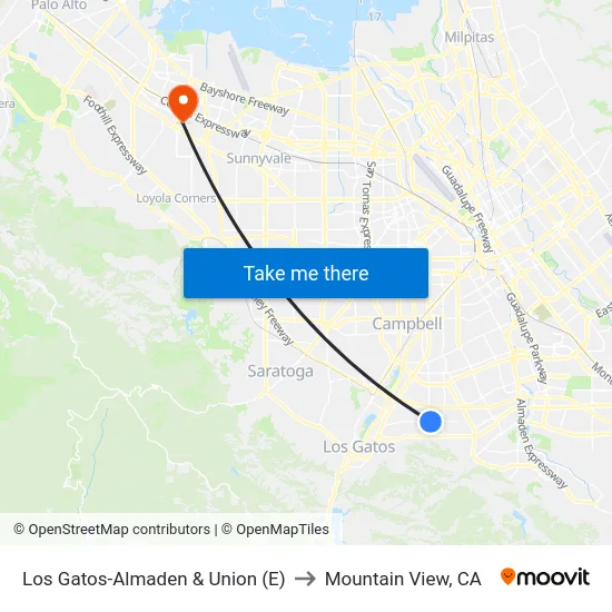 Los Gatos-Almaden & Union (E) to Mountain View, CA map