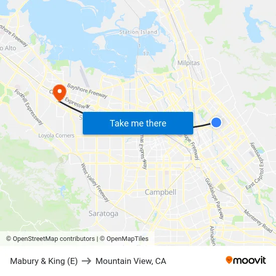 Mabury & King (E) to Mountain View, CA map