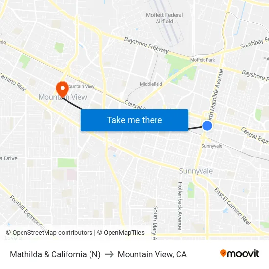 Mathilda & California (N) to Mountain View, CA map