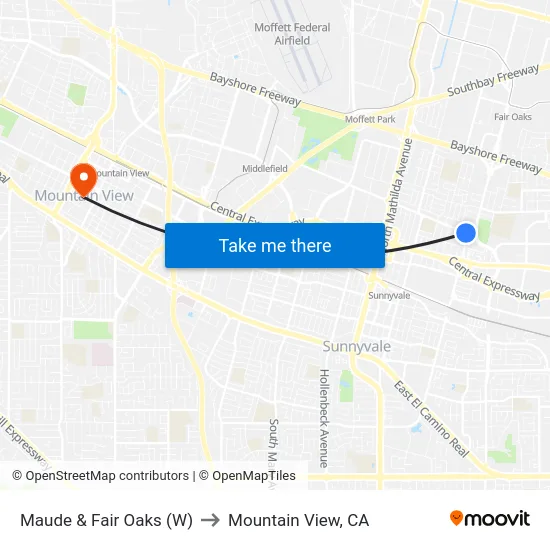 Maude & Fair Oaks (W) to Mountain View, CA map