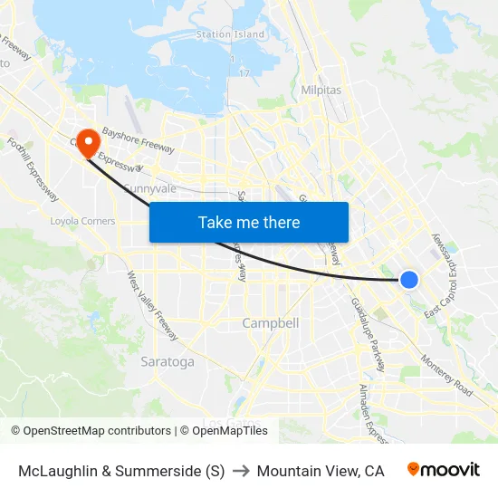 McLaughlin & Summerside (S) to Mountain View, CA map