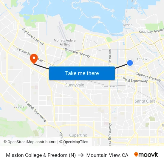 Mission College & Freedom (N) to Mountain View, CA map