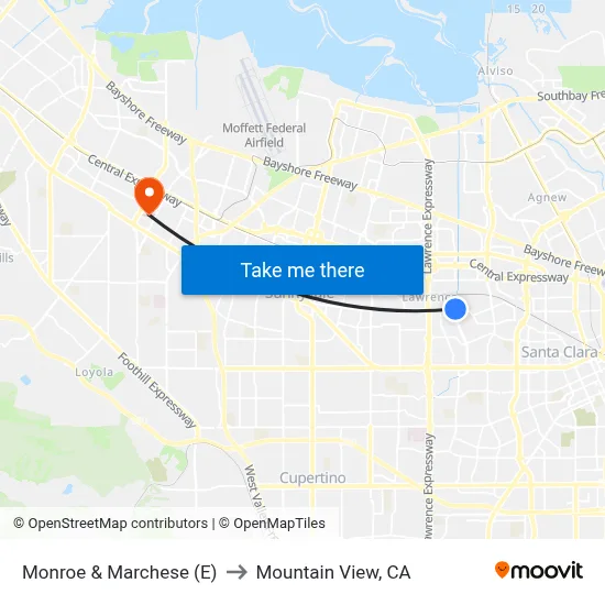 Monroe & Marchese (E) to Mountain View, CA map