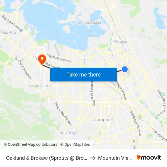 Oakland & Brokaw (Sprouts @ Brokaw) (S) to Mountain View, CA map