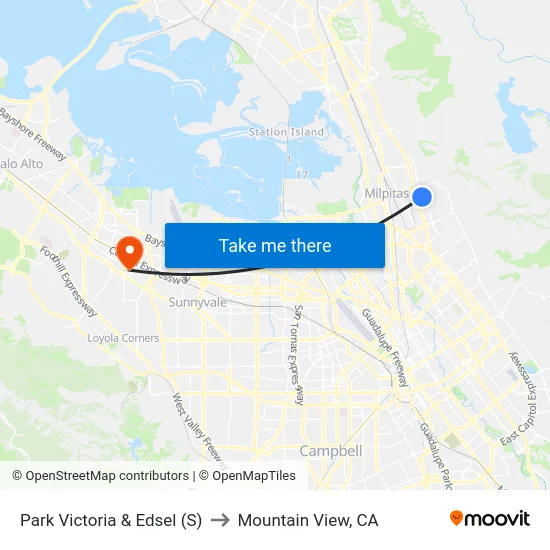 Park Victoria & Edsel (S) to Mountain View, CA map