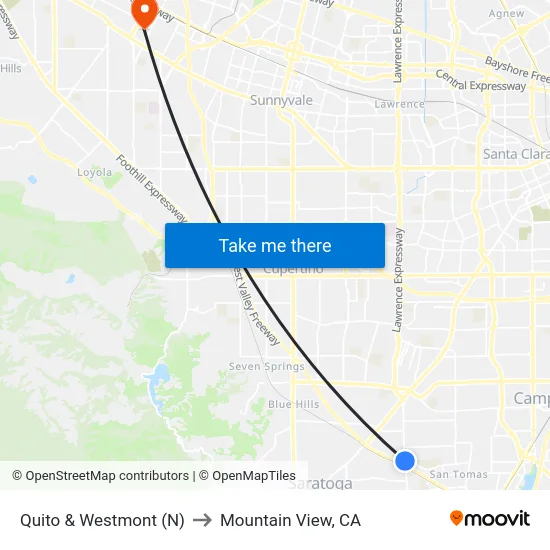 Quito & Westmont (N) to Mountain View, CA map