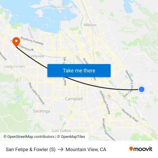 San Felipe & Fowler (S) to Mountain View, CA map
