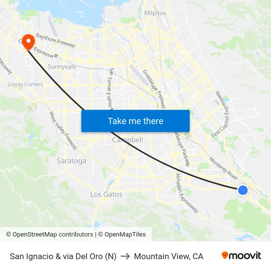 San Ignacio & via Del Oro (N) to Mountain View, CA map