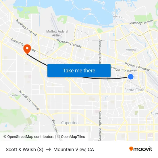 Scott & Walsh (S) to Mountain View, CA map