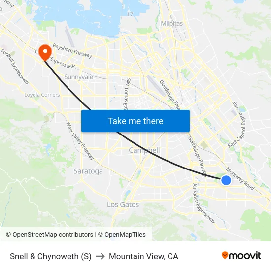Snell & Chynoweth (S) to Mountain View, CA map