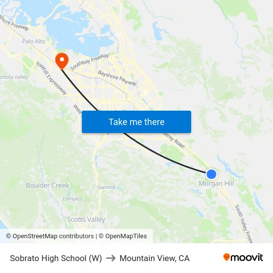 Sobrato High School (W) to Mountain View, CA map