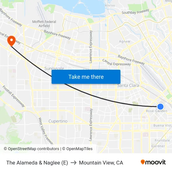 The Alameda & Naglee (E) to Mountain View, CA map