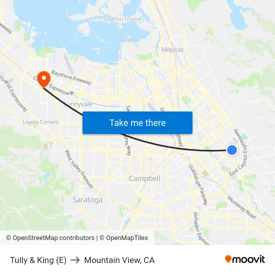 Tully & King (E) to Mountain View, CA map