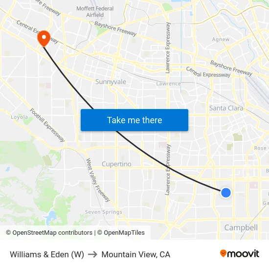 Williams & Eden (W) to Mountain View, CA map