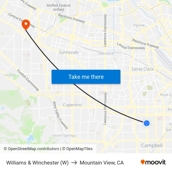 Williams & Winchester (W) to Mountain View, CA map