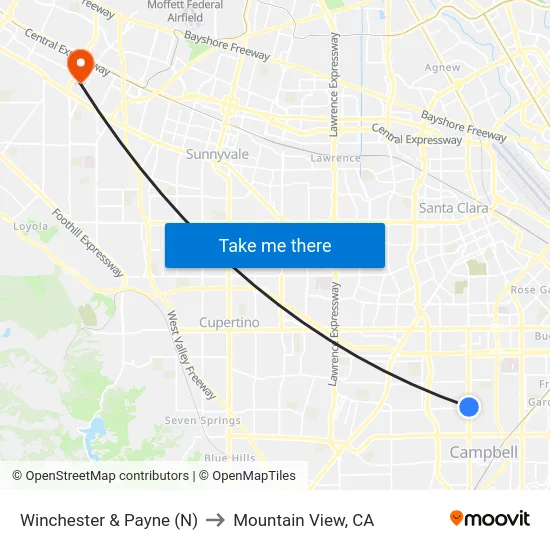 Winchester & Payne (N) to Mountain View, CA map