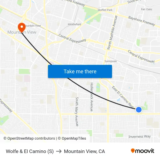 Wolfe & El Camino (S) to Mountain View, CA map
