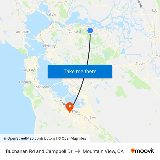 Buchanan Rd and Campbell Dr to Mountain View, CA map