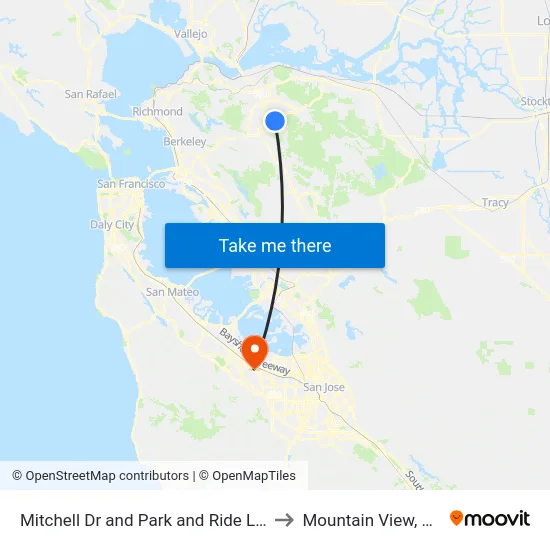 Mitchell Dr and Park and Ride Lot to Mountain View, CA map