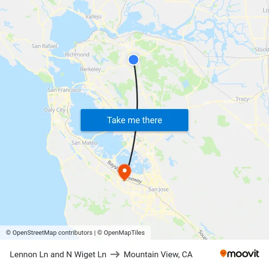 Lennon Ln and N Wiget Ln to Mountain View, CA map