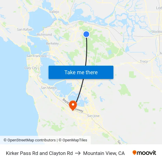 Kirker Pass Rd and Clayton Rd to Mountain View, CA map