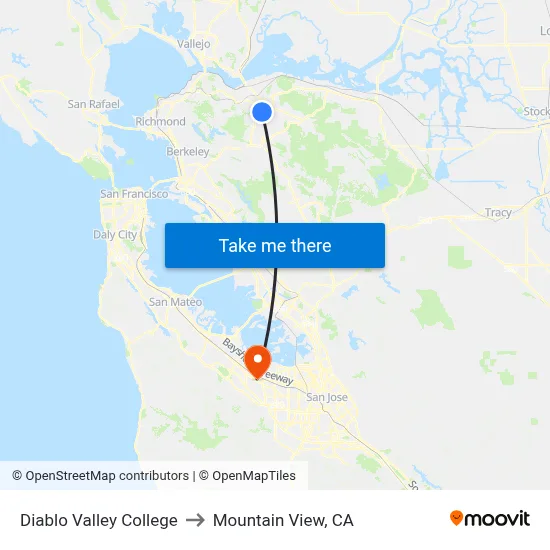 Diablo Valley College to Mountain View, CA map