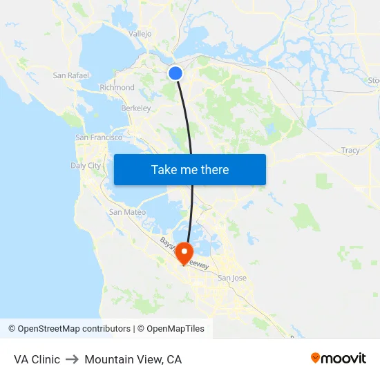 VA Clinic to Mountain View, CA map