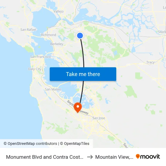 Monument Blvd and Contra Costa Blvd to Mountain View, CA map