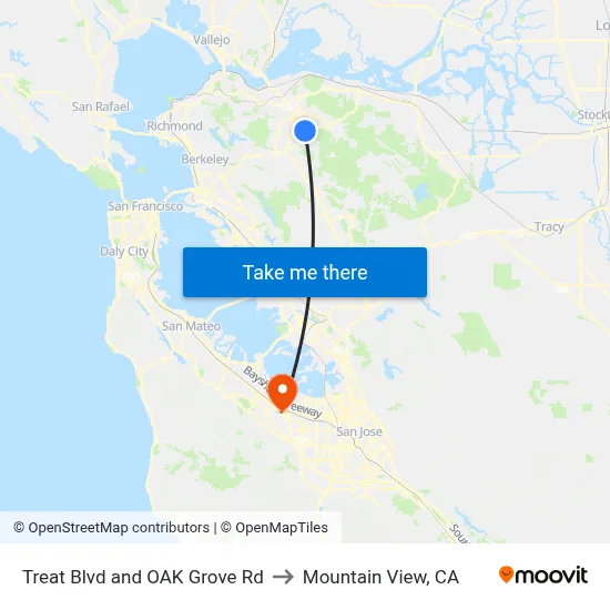 Treat Blvd and OAK Grove Rd to Mountain View, CA map