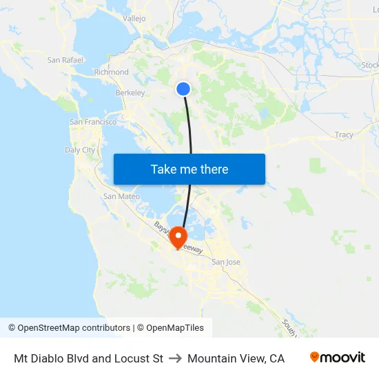 Mt Diablo Blvd and Locust St to Mountain View, CA map