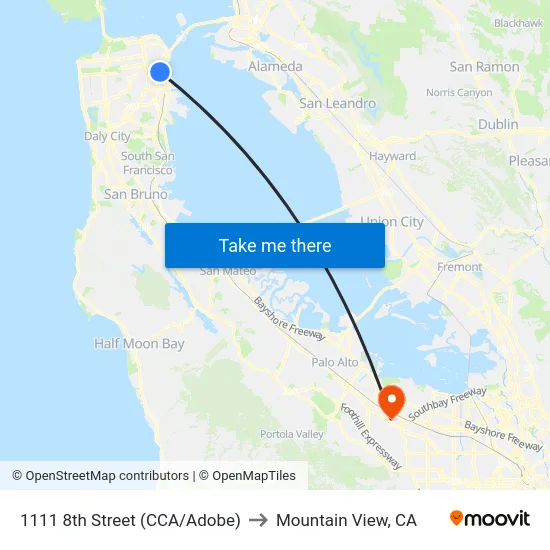 1111 8th Street (CCA/Adobe) to Mountain View, CA map