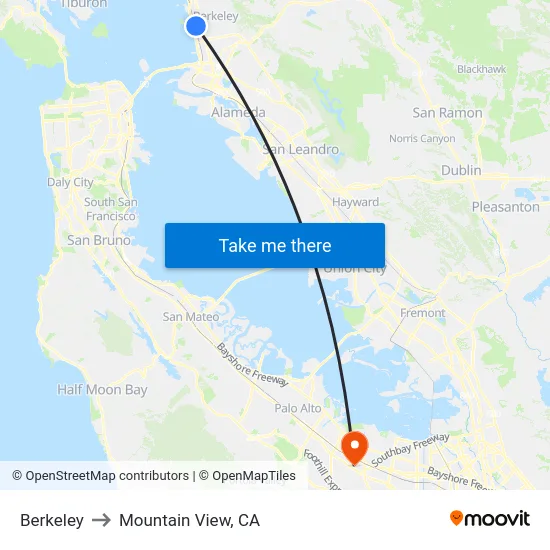 Berkeley to Mountain View, CA map