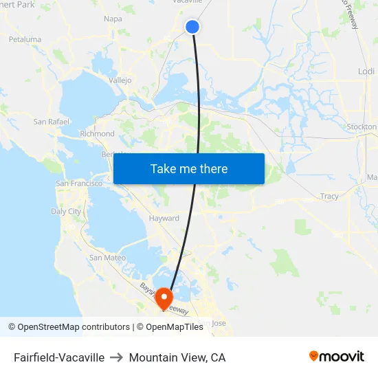 Fairfield-Vacaville to Mountain View, CA map