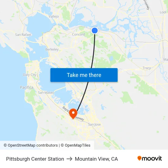 Pittsburgh Center Station to Mountain View, CA map