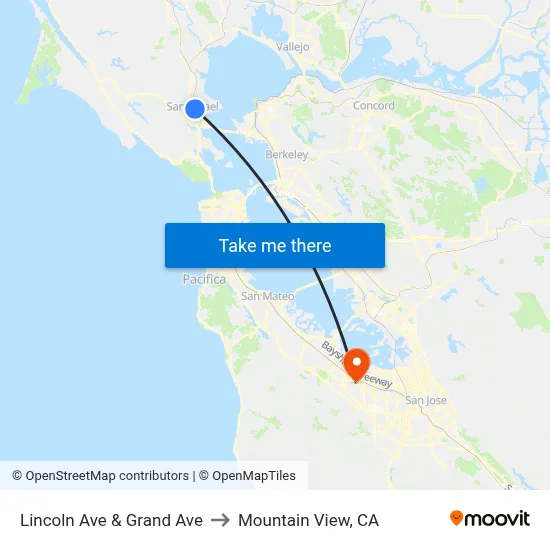 Lincoln Ave & Grand Ave to Mountain View, CA map