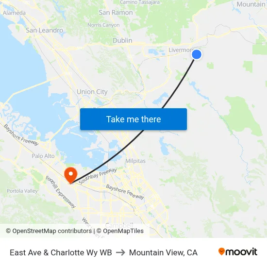 East Ave & Charlotte Wy WB to Mountain View, CA map