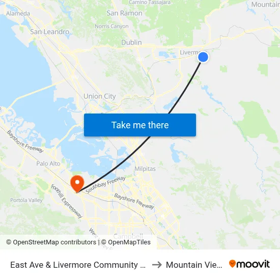 East Ave & Livermore Community Center EB to Mountain View, CA map