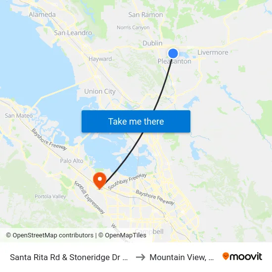Santa Rita Rd & Stoneridge Dr NB to Mountain View, CA map