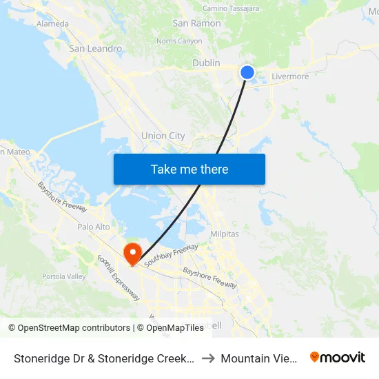 Stoneridge Dr & Stoneridge Creek Wy WB to Mountain View, CA map