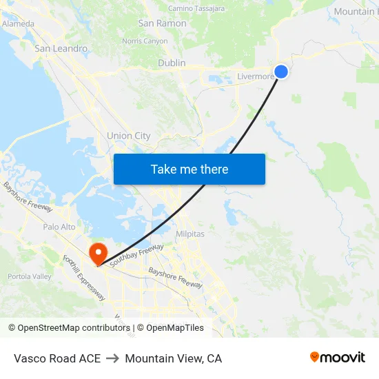 Vasco Road ACE to Mountain View, CA map