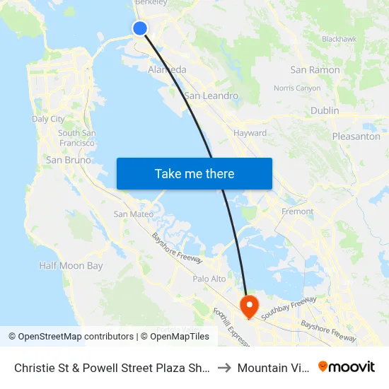 Christie St & Powell Street Plaza Shopping Center to Mountain View, CA map