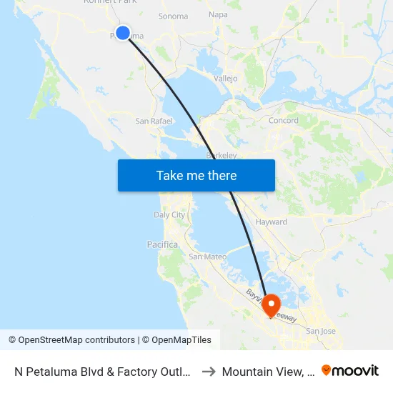 N Petaluma Blvd & Factory Outlet Rd to Mountain View, CA map
