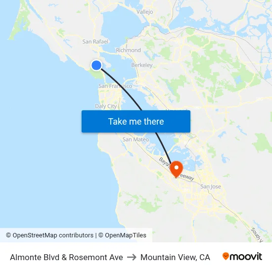 Almonte Blvd & Rosemont Ave to Mountain View, CA map