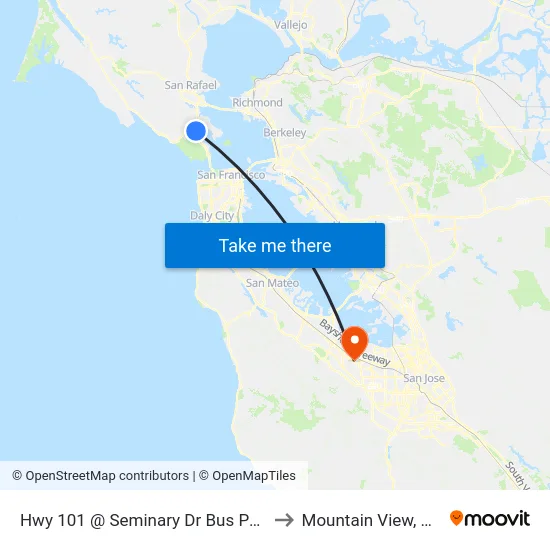 Hwy 101 @ Seminary Dr Bus Pad to Mountain View, CA map